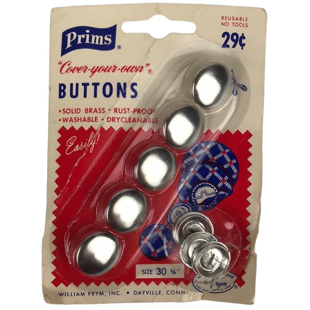 Vintage NOS Prims Cover Your Own Buttons 5 Round Brass Button Covers Sz 30 3/4''